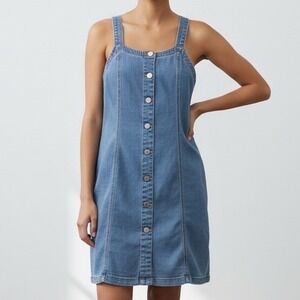 Colorful Planet Women Large 12 Denim Pinafore Mini Dress Y2K indie retro‎ street